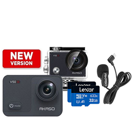 Akaso V50 X Action Camera New Version +  External Mic Type-C + 2pcs Lexar Micro SD 32GB