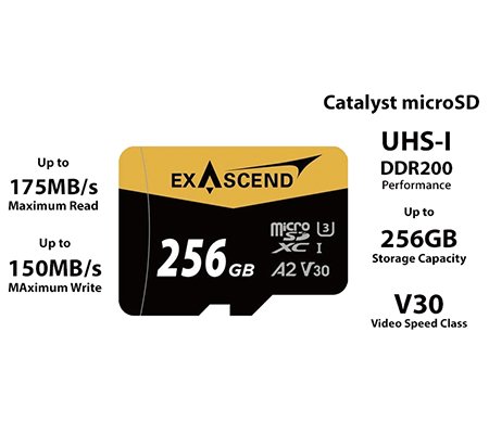 Exascend Catalyst Micro SDXC 256GB UHS-I V30 (Read 175MB/s and Write 150MB/s)